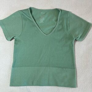 Miami Ribbed V-Neck Short Sleeve Top - Green